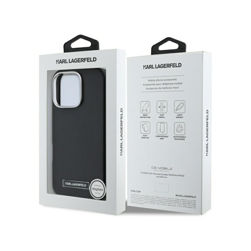 Husa iPhone 16 Pro Karl Lagerfeld Leather MagSafe, FW Metal Plate, negru, KLHMP16LPGMSRPK