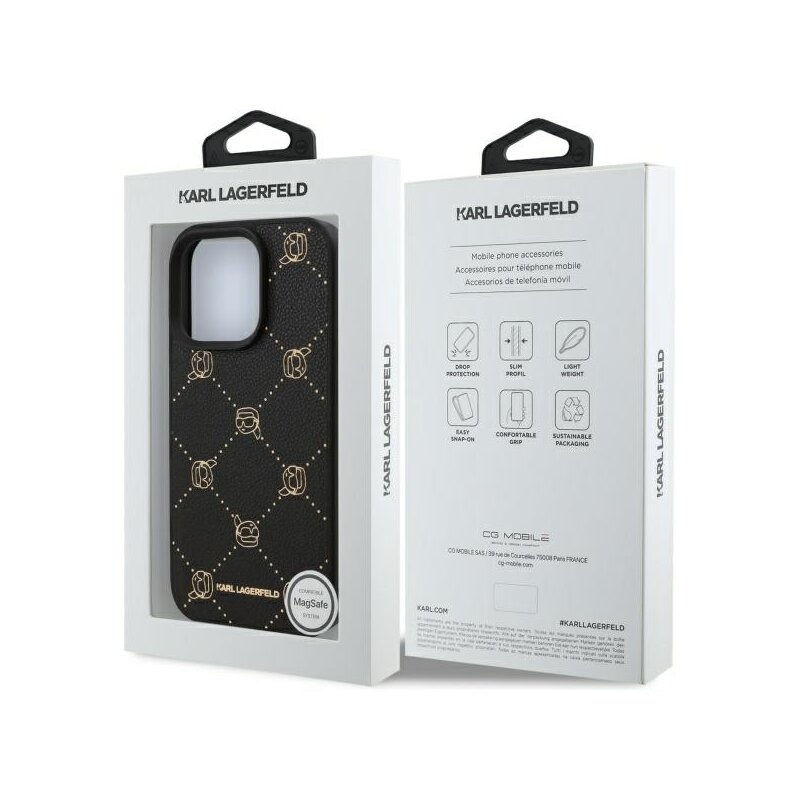 Husa iPhone 16 Pro Karl Lagerfeld Leather MagSafe, Karl Head, negru, KLHMP16LPGKHPHK