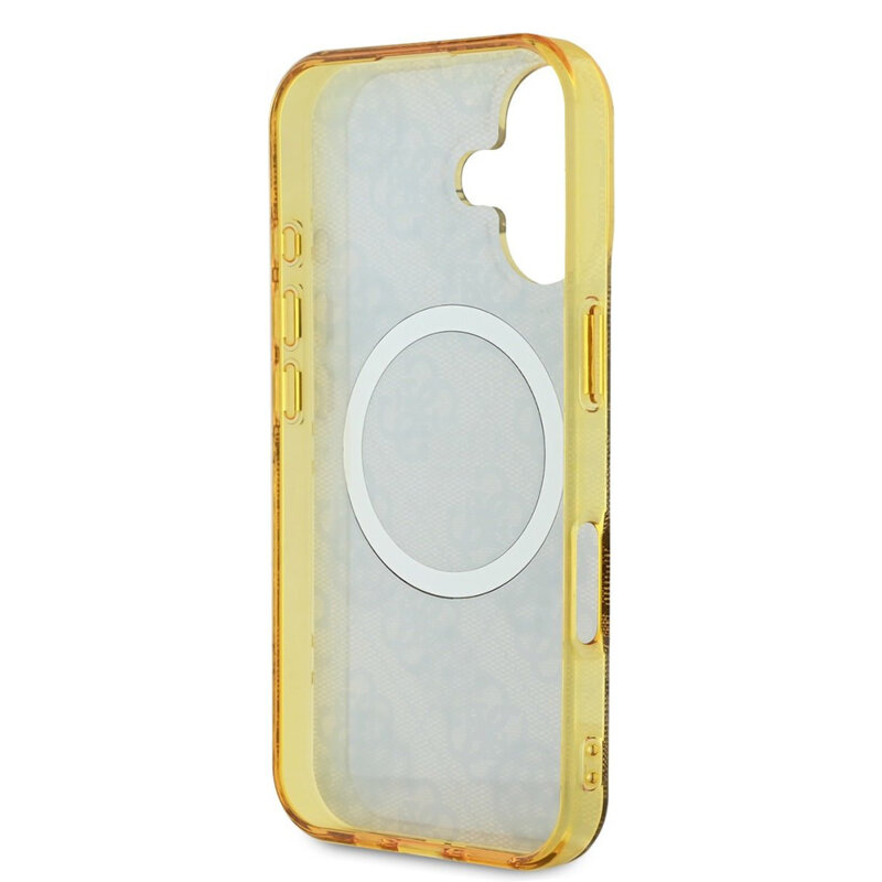 Husa iPhone 16 originala Guess IML Peony On 4G Background MagSafe, maro, GUHMP16SH4PYEEW