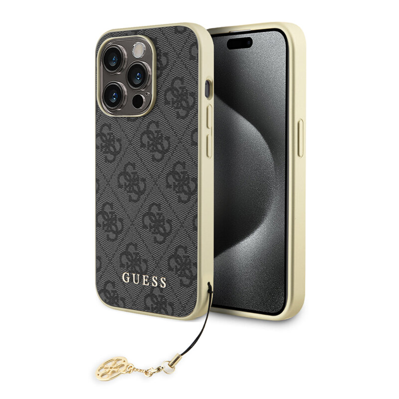 Husa originala Guess iPhone 15 Pro Max Hardcase 4G Charms Collection, gri, GUHCP15XGF4GGR