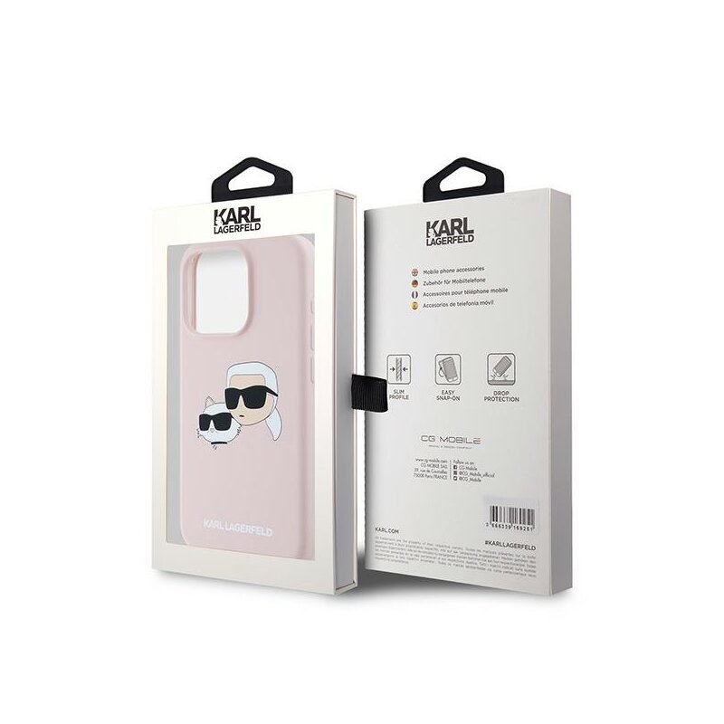 Husa Karl Lagerfeld iPhone 15 Pro Max Silicone MagSafe, Karl&Choupette, roz, KLHMP15XSKCHPPLP