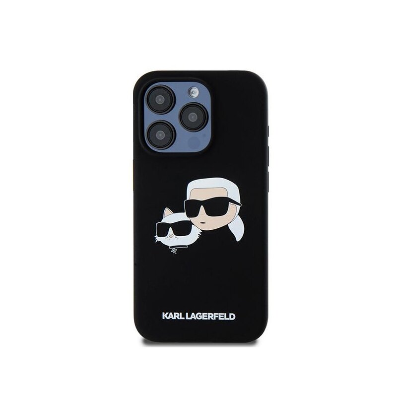 Husa Karl Lagerfeld iPhone 15 Pro Max Silicone MagSafe, Karl&Choupette, negru, KLHMP15XSKCHPPLK