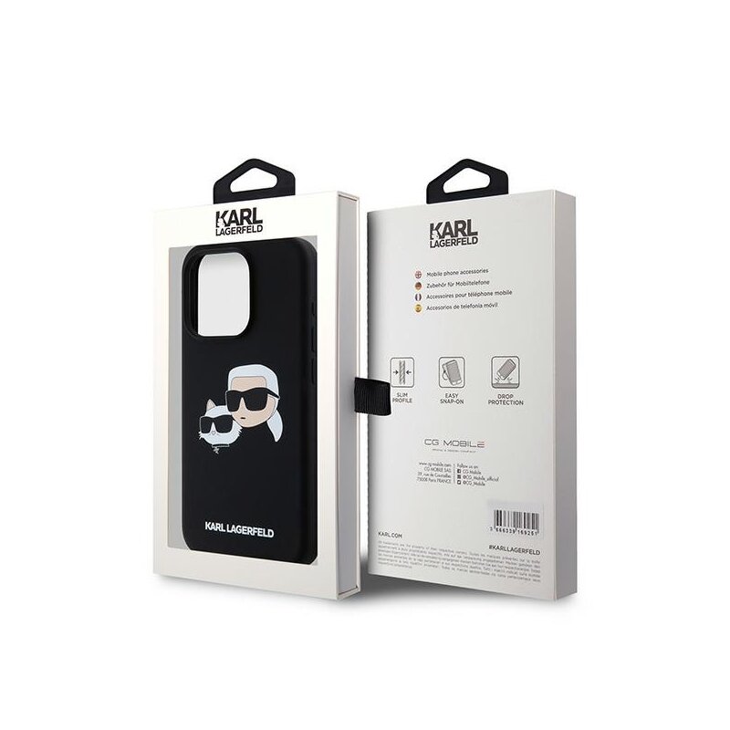 Husa Karl Lagerfeld iPhone 15 Pro Max Silicone MagSafe, Karl&Choupette, negru, KLHMP15XSKCHPPLK