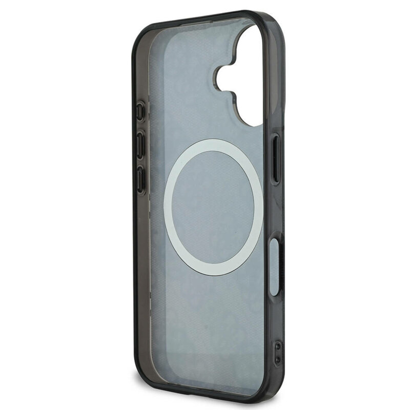 Husa iPhone 16 originala Guess IML Peony On 4G Background MagSafe, negru, GUHMP16SH4PYEEK