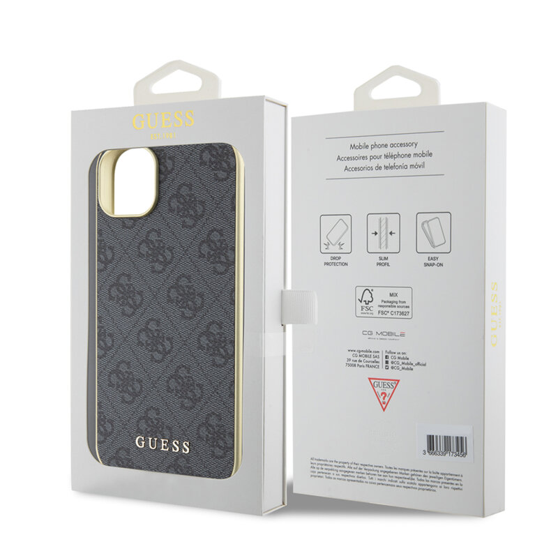 Husa originala Guess iPhone 15 Plus Hardcase 4G Charms Collection, gri, GUHCP15MGF4GGR