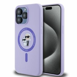 Husa Karl Lagerfeld iPhone 15 Pro Max Silicone Ring MagSafe, Karl&Choupette Head, mov, KLHMP15XSCMKCRHU
