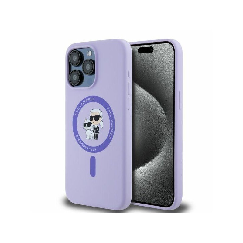 Husa Karl Lagerfeld iPhone 15 Pro Max Silicone Ring MagSafe, Karl&Choupette Head, mov, KLHMP15XSCMKCRHU
