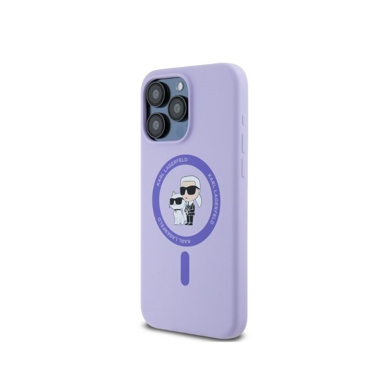 Husa Karl Lagerfeld iPhone 15 Pro Max Silicone Ring MagSafe, Karl&Choupette Head, mov, KLHMP15XSCMKCRHU