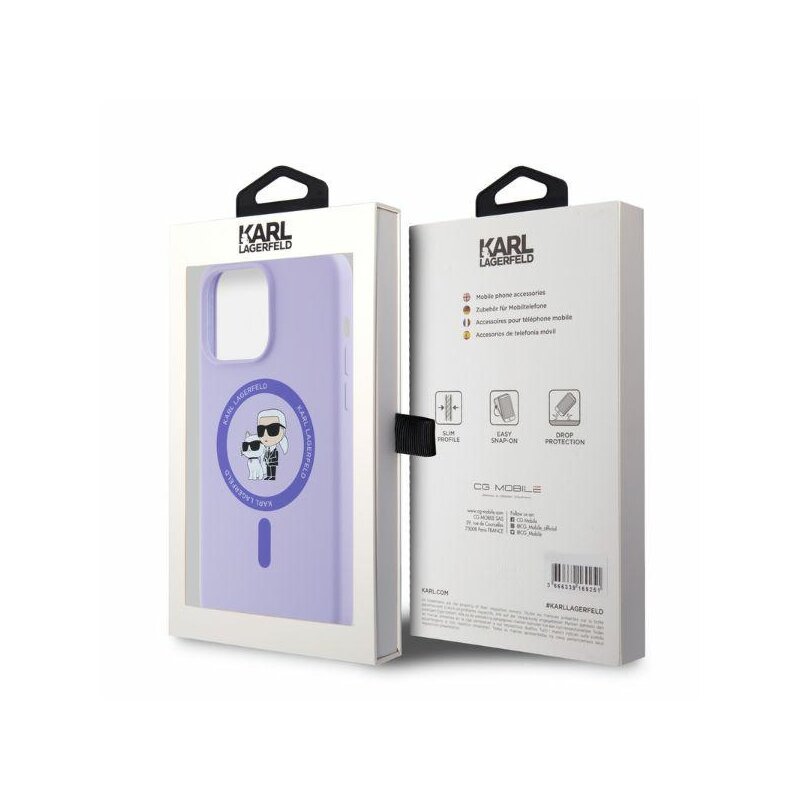 Husa Karl Lagerfeld iPhone 15 Pro Max Silicone Ring MagSafe, Karl&Choupette Head, mov, KLHMP15XSCMKCRHU