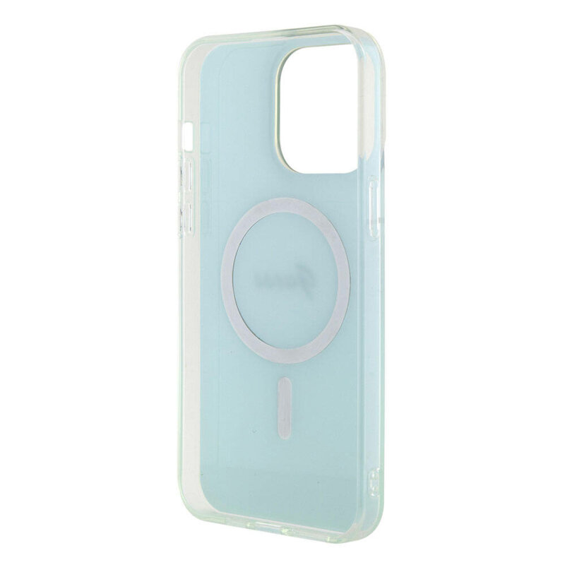 Husa iPhone 15 Pro Max originala Guess IML Iridescent MagSafe, turcoaz, GUHMP15XHITSQ