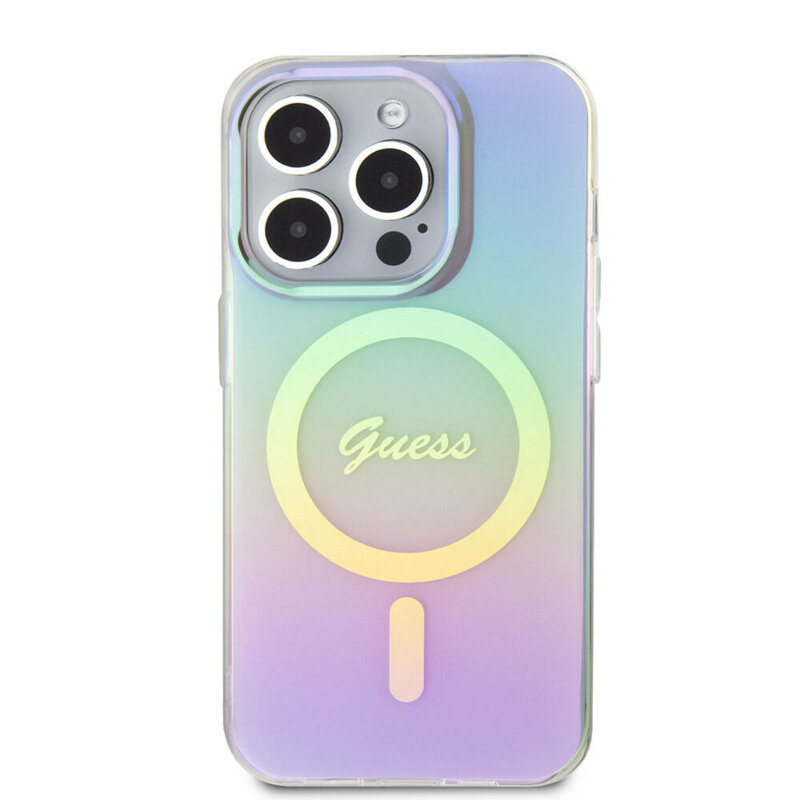 Husa iPhone 15 Pro originala Guess IML Iridescent MagSafe, mov, GUHMP15LHITSU