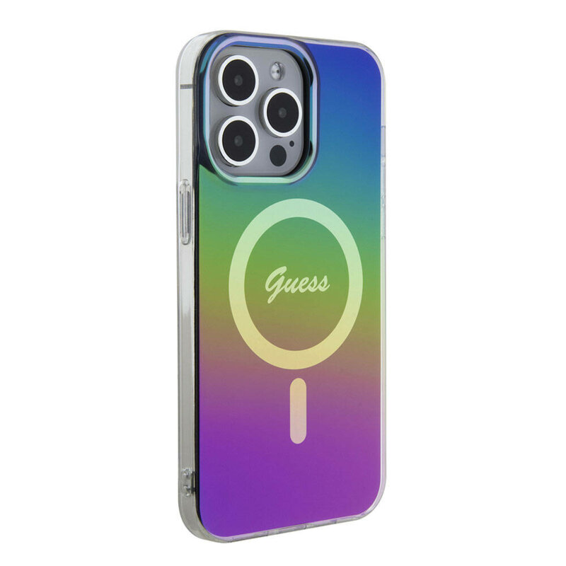 Husa iPhone 15 Pro originala Guess IML Iridescent MagSafe, multicolor, GUHMP15LHITSK