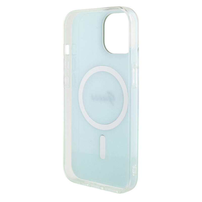 Husa iPhone 15 originala Guess IML Iridescent MagSafe, turcoaz, GUHMP15SHITSQ