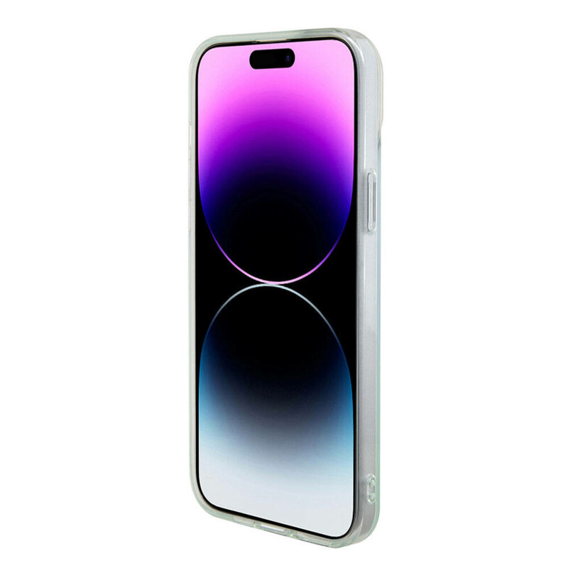 Husa iPhone 15 originala Guess IML Iridescent MagSafe, turcoaz, GUHMP15SHITSQ