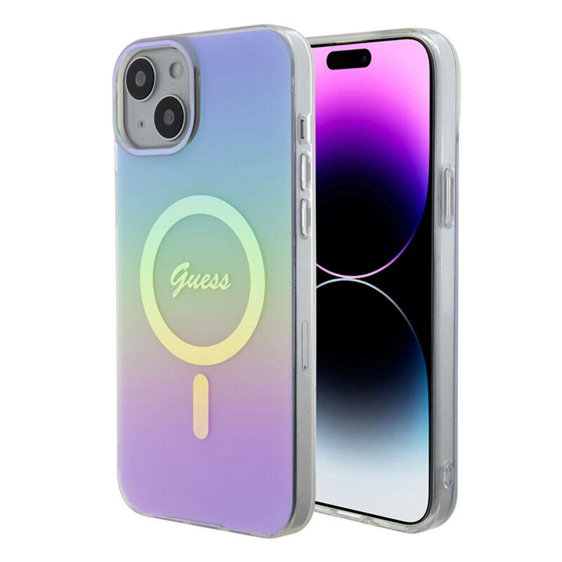Husa iPhone 15 originala Guess IML Iridescent MagSafe, mov, GUHMP15SHITSU