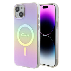 Husa iPhone 15 originala Guess IML Iridescent MagSafe, roz, GUHMP15SHITSP