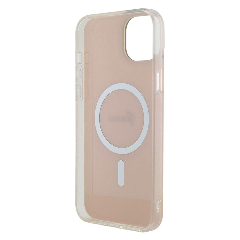 Husa iPhone 15 originala Guess IML Iridescent MagSafe, roz, GUHMP15SHITSP