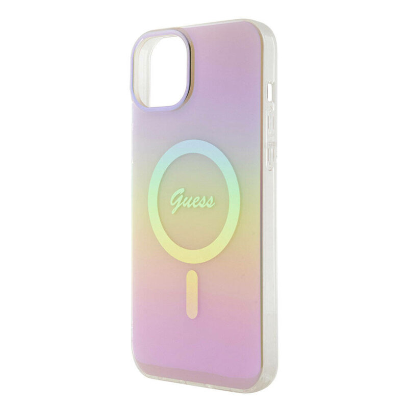 Husa iPhone 15 originala Guess IML Iridescent MagSafe, roz, GUHMP15SHITSP