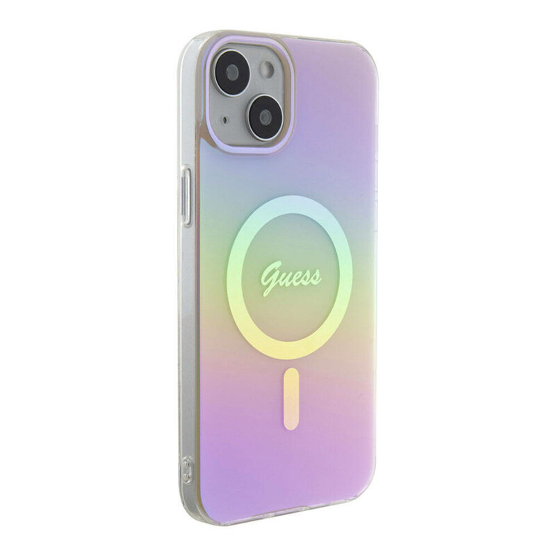 Husa iPhone 15 originala Guess IML Iridescent MagSafe, roz, GUHMP15SHITSP