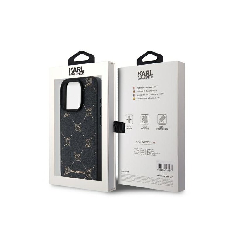 Husa iPhone 15 Pro Max Karl Lagerfeld Leather MagSafe, Karl Head, negru, KLHMP15XPGKHPHK
