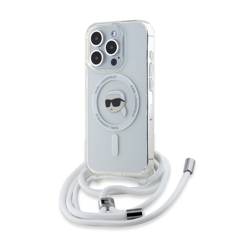 Husa iPhone 15 Pro Karl Lagerfeld IML Crossbody MagSafe, Karl Head, transparent, KLHMP15LHCKHNT