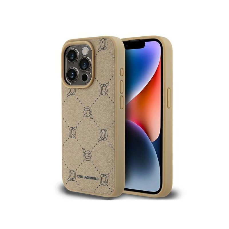 Husa iPhone 15 Pro Max Karl Lagerfeld Leather MagSafe, Karl Heads, maro, KLHMP15XPGKHPHE
