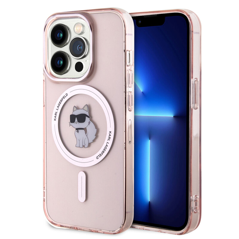 Husa iPhone 15 Pro Karl Lagerfeld IML MagSafe, Choupette, roz, KLHMP15LHFCCNOP