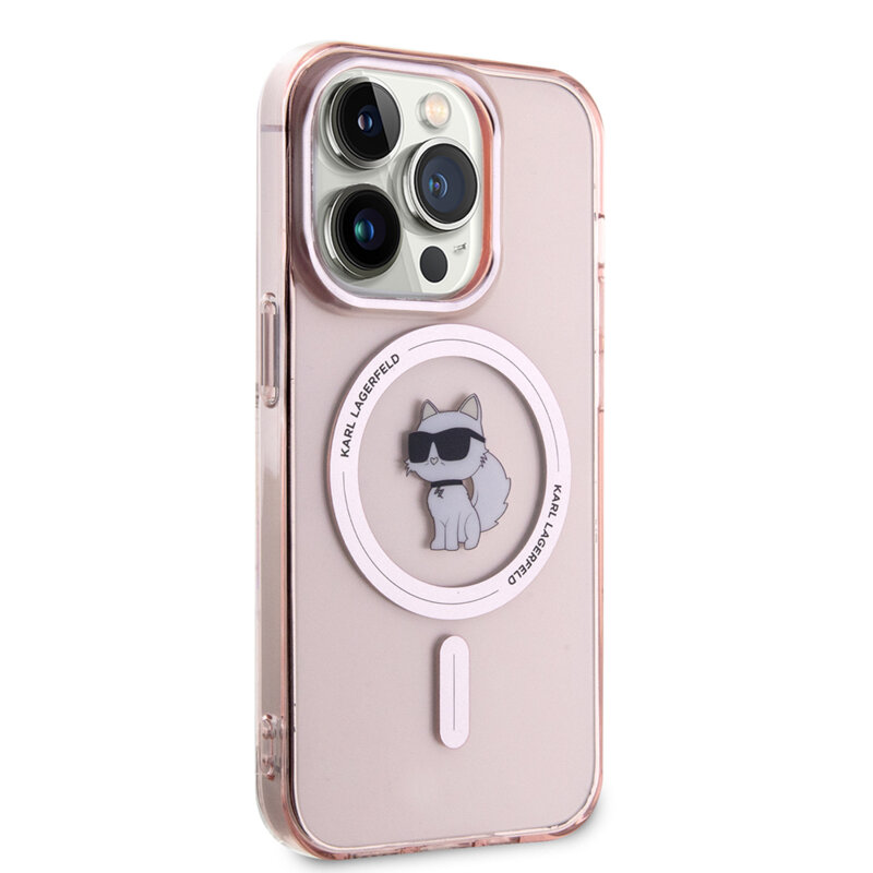 Husa iPhone 15 Pro Karl Lagerfeld IML MagSafe, Choupette, roz, KLHMP15LHFCCNOP