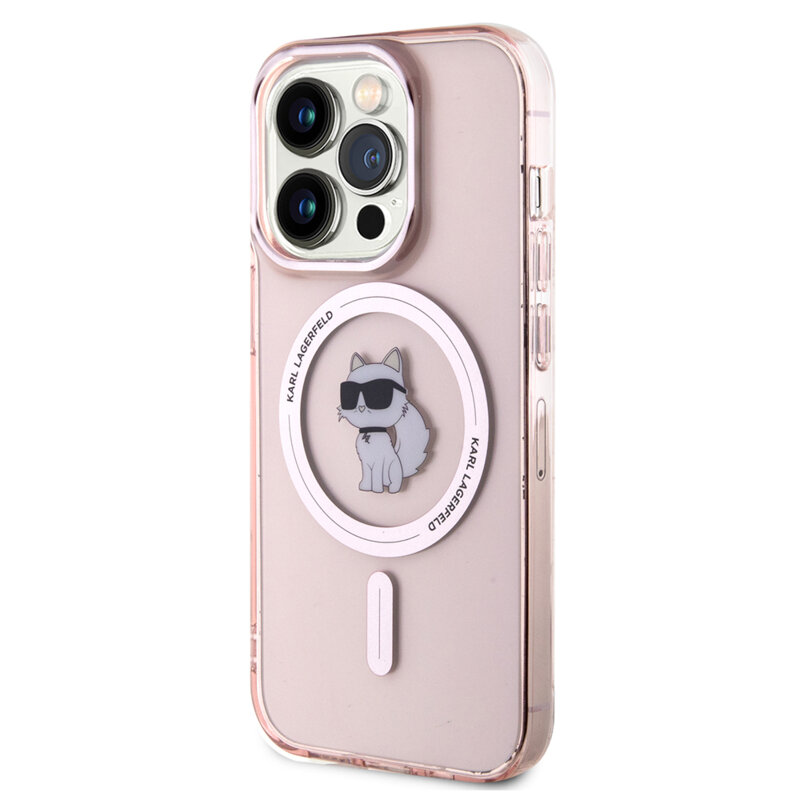 Husa iPhone 15 Pro Karl Lagerfeld IML MagSafe, Choupette, roz, KLHMP15LHFCCNOP