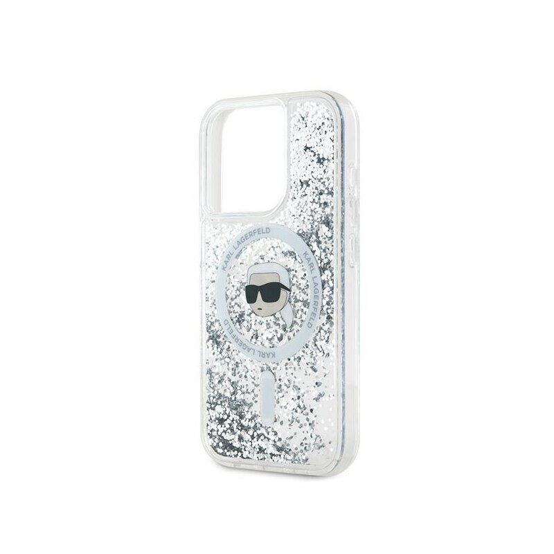 Husa Karl Lagerfeld iPhone 15 Pro Max Liquid Glitter MagSafe, Karl Head, clear, KLHMP15XLGKISGH