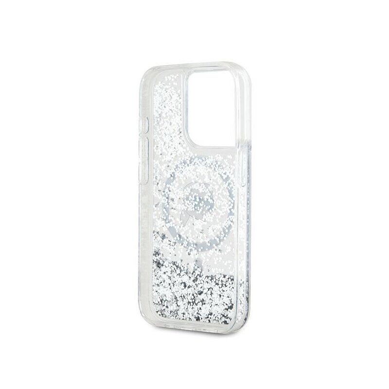 Husa Karl Lagerfeld iPhone 15 Pro Max Liquid Glitter MagSafe, Karl Head, clear, KLHMP15XLGKISGH