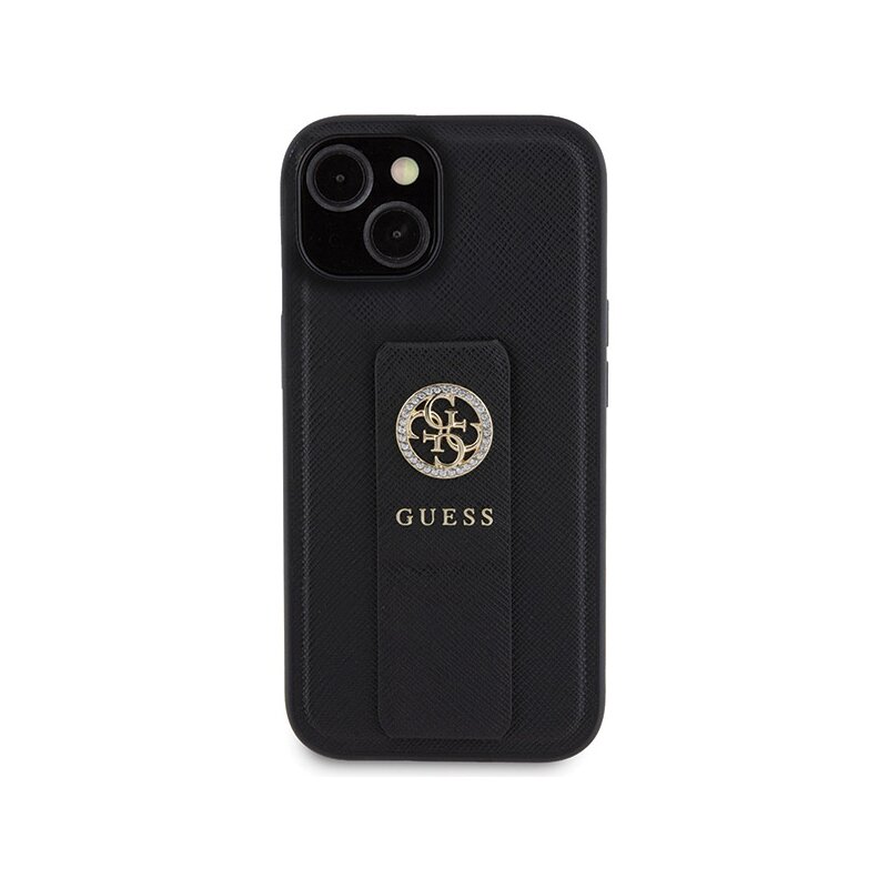 Husa iPhone 15 originala Guess Grip Stand 4G, negru, GUHCP15SPGSSADK
