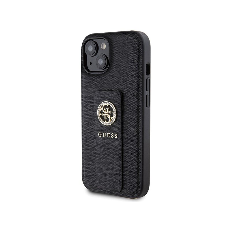 Husa iPhone 15 originala Guess Grip Stand 4G, negru, GUHCP15SPGSSADK