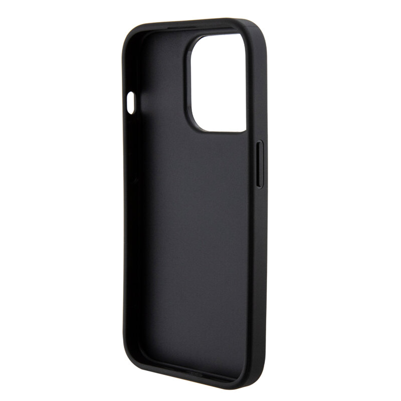 Husa iPhone 15 Pro Max originala Guess Grip Stand 4G Saffiano Strass, negru, GUHCP15XPGSSADK