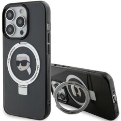 Husa iPhone 15 Pro Max Karl Lagerfeld Hardcase Ring Stand MagSafe, Karl Head, negru, KLHMP15XHMRSKHK