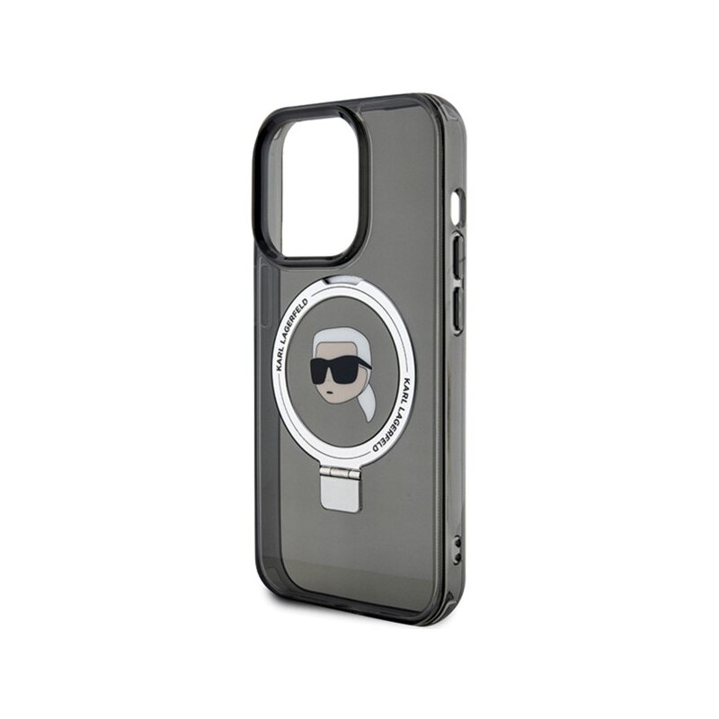 Husa iPhone 15 Pro Max Karl Lagerfeld Hardcase Ring Stand MagSafe, Karl Head, negru, KLHMP15XHMRSKHK