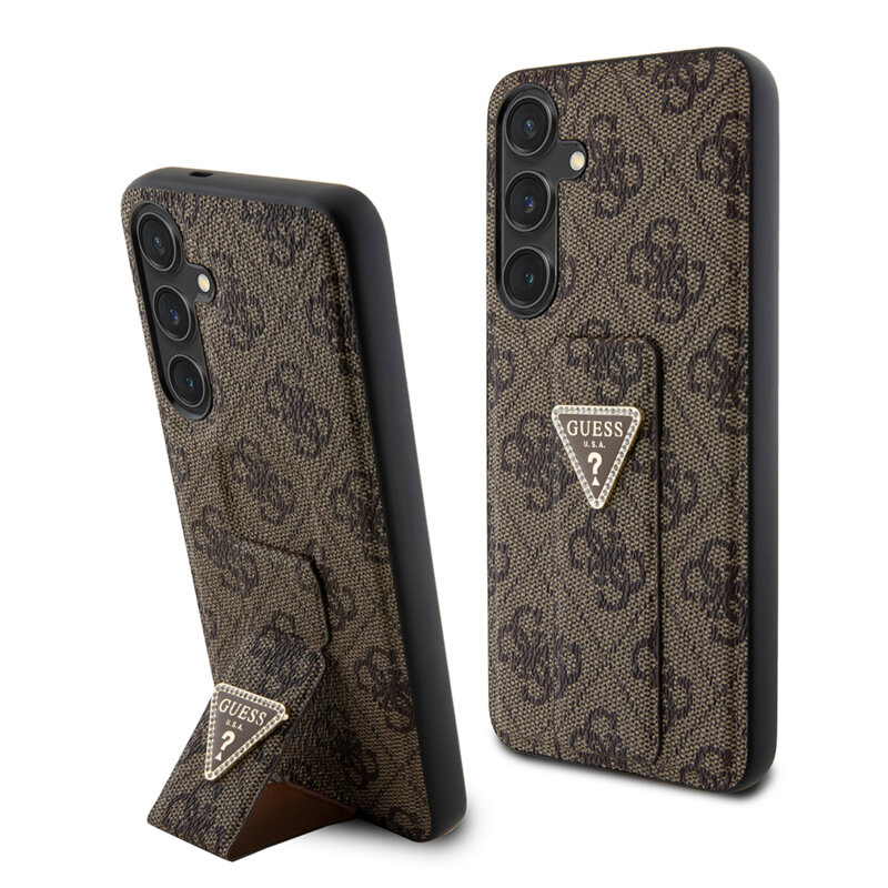 Husa Samsung Galaxy S24 originala Guess Grip Stand 4G Triangle Strass, maro, GUHCS24SPGS4TDW