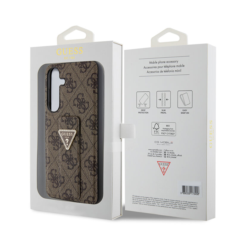 Husa Samsung Galaxy S24 originala Guess Grip Stand 4G Triangle Strass, maro, GUHCS24SPGS4TDW