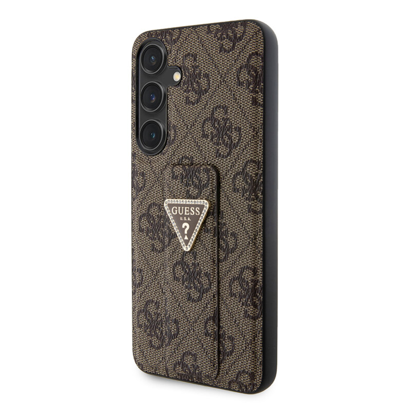 Husa Samsung Galaxy S24 Plus originala Guess Grip Stand 4G Triangle Strass, maro, GUHCS24MPGS4TDW