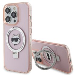 Husa iPhone 15 Pro Max Karl Lagerfeld Hardcase Ring Stand MagSafe, Choupette Head, roz, KLHMP15XHMRSCHP