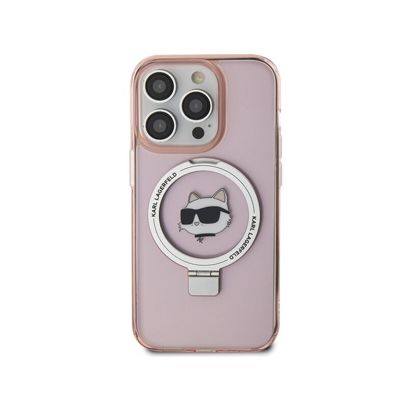 Husa iPhone 15 Pro Max Karl Lagerfeld Hardcase Ring Stand MagSafe, Choupette Head, roz, KLHMP15XHMRSCHP