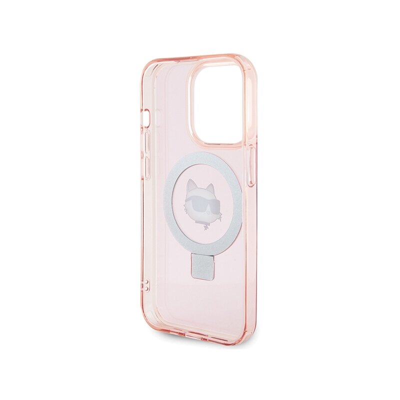 Husa iPhone 15 Pro Max Karl Lagerfeld Hardcase Ring Stand MagSafe, Choupette Head, roz, KLHMP15XHMRSCHP