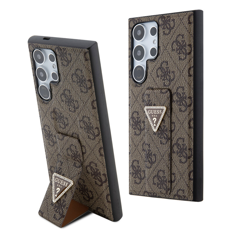 Husa Samsung Galaxy S24 Ultra originala Guess Grip Stand 4G Triangle Strass, maro, GUHCS24LPGS4TDW