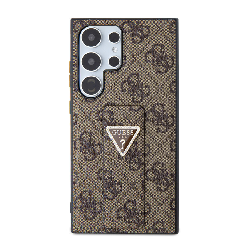Husa Samsung Galaxy S24 Ultra originala Guess Grip Stand 4G Triangle Strass, maro, GUHCS24LPGS4TDW