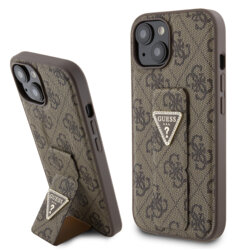 Husa iPhone 15 originala Guess Grip Stand 4G Triangle Strass, maro, GUHCP15SPGS4TDW