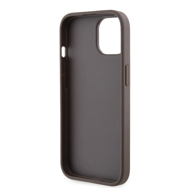 Husa iPhone 15 originala Guess Grip Stand 4G Triangle Strass, maro, GUHCP15SPGS4TDW