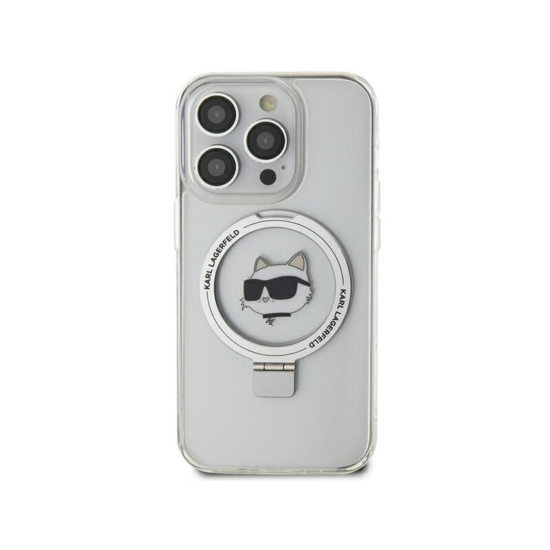 Husa iPhone 15 Pro Max Karl Lagerfeld Hardcase Ring Stand MagSafe, Choupette Head, alb, KLHMP15XHMRSCHH