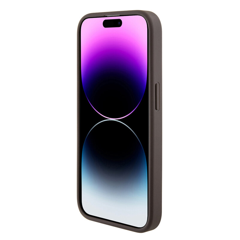 Husa iPhone 15 Pro originala Guess Grip Stand 4G Triangle Strass, maro, GUHCP15LPGS4TDW