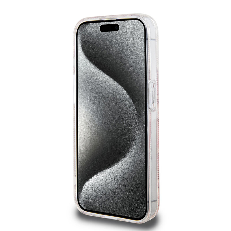 Husa iPhone 15 Pro Max originala Guess IML GCube MagSafe, roz, GUHMP15XHGCUSTGP