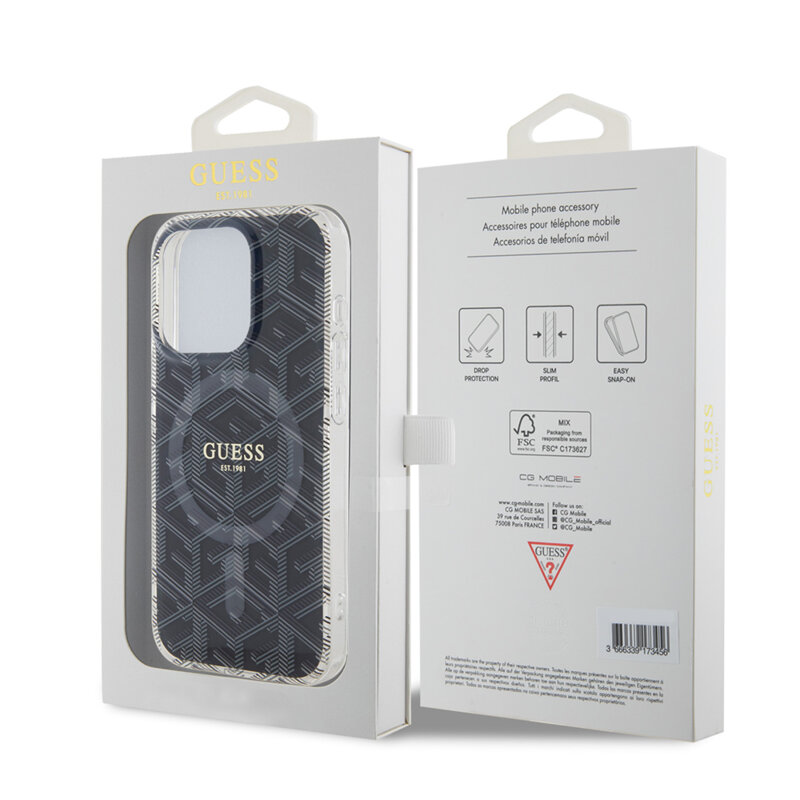 Husa iPhone 15 Pro Max originala Guess IML GCube MagSafe, negru, GUHMP15XHGCUSTGK